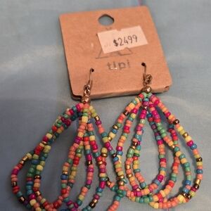 Boutique Style Dangle Beaded Boho Bright Colors Hoop Earrings Y2k New